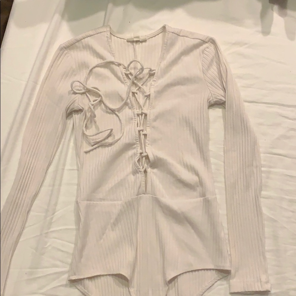 Long sleeve lace up bodysuit